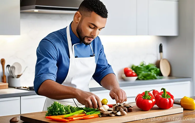 식재료 활용으로 만드는 다양한 볶음 요리 - **Vibrant Kitchen Prep: The Foundation of Flavor**
    "A clean, modern kitchen scene filled with na...